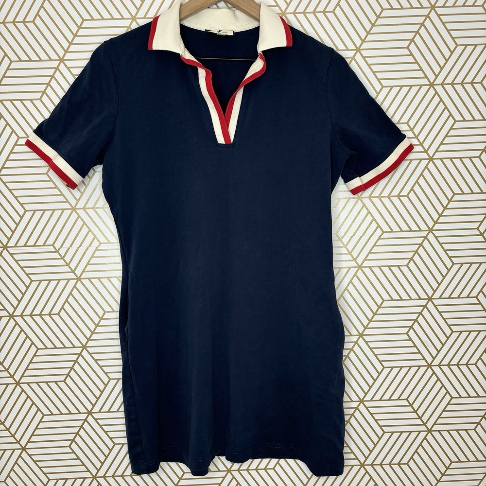 Tuckernuck Hutton Polo Dress Short Sleeve Mini Collared Cotton Navy Blue Medium